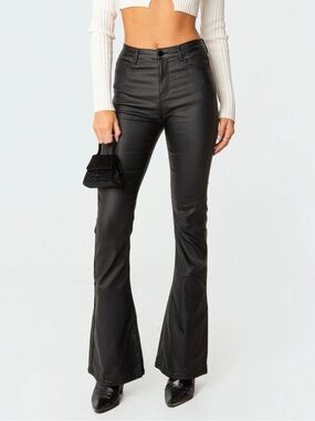 Edikted Black Faux Leather Flare Jeans